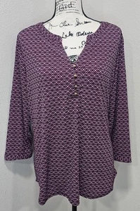 Dana Buchman Women's 3/4 Sleeve Purple Gold Accents Blouse Tunic Size XL- NWT - Picture 1 of 14
