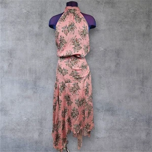 Abito Leia Barba Veronica Taglia 12 Seta Rosa Peonia Floreale Asimmetrico Maxi L21 Nuovo con etichette - Foto 1 di 14