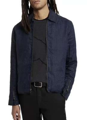 $598 JOHN VARVATOS Kenny Zip Front Jacket EU 56 US 46 XL 100% Linen Navy - Image 1 of 4
