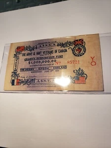 Boleto de suscripción de colección 1931 de veteranos del ejército y la marina en Canadá Quebec Unidad 33 - Imagen 1 de 6