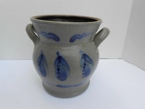 Rowe Pottery 1994 flower vase pot jar Vintage Blue Salt Glaze Crock 7" handles - Picture 1 of 4