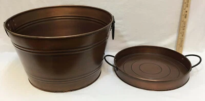 Ice Beer Bucket & Serving Tray w/ Handles Copper Tone Picnic Patio Serve Set 2   - Image 1 of 4