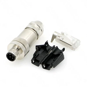 M12 4-Pin D Code Stecker RJ45 Crimpstecker Metall Signalschirmung PG9 Stecker - Picture 1 of 4