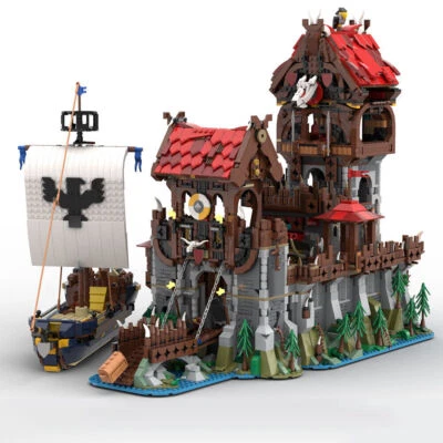 Modubrix Mocs Building Blocks Wolfpack Tower  Medieval Ship Sets Bricks Toy Kits - Image 1 of 4