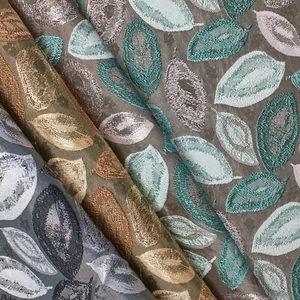Tela Jacquard Tapicería Peso Pesado 110" Hoja Otoño Extra Ancho Metálico - Imagen 1 de 10