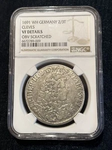 1691 Germany Cleves 2/3 Thaler NGC VF DETAILS (9545) - Picture 1 of 2