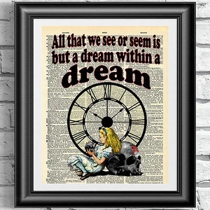 Art print on dictionary book page Gothic Alice in Wonderland Steampunk dark - Picture 1 of 3