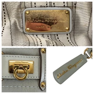 Salvatore Ferragamo Gancini Tote Bag Shoulder Bag 2way Light Gray leather - Picture 1 of 10