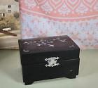 Vintage Black Wooden Oriental Pictured Musical Mirrored Jewellery Box
