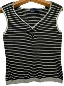 Hillard & Hanson Womens Sweater Sz M Black Striped Tank Ruched Classic Coastal - Picture 1 of 13