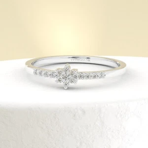 Diamond Flower Ring in 18K White Gold, Promise Ring, Stacking Ring for Her - Picture 1 of 6
