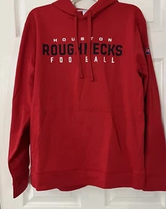 NEW XFL UFL Mens Houston Roughnecks Spellout Pullover Hooded Hoodie Red Sz Large - Picture 1 of 5