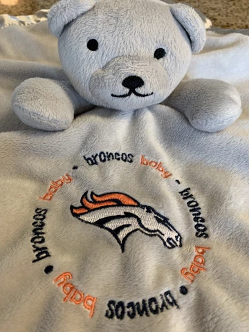 Denver Broncos Baby Security Bear Blanket, Lovey NFL Baby Fanatic Grey Satin Cover