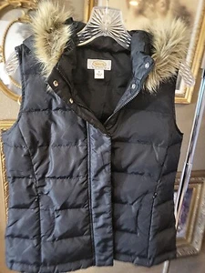 Talbots Size Small Women's Vest Black Zipper/Snaps Removable Faux Fur Collar * - Picture 1 of 6