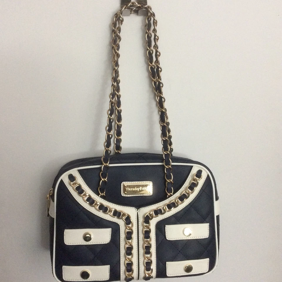 Nearly New $175 Navy Leather Satchel Thursday Friday Bag EUC - Image 1 of 4