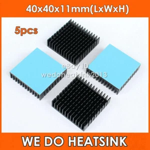 5pcs 40x40x11mm Thermal Adhesive Pad Black Extrude Aluminium Heatsinks Radiator - Afbeelding 1 van 5