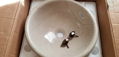 Stone marble beige round sink, invoke nature with natural-veined stone, Sungmer - Image 1 of 4