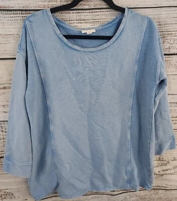 J.Jill Sweatshirt Women Small Tall Blue Solid Long Sleeve Pullover 100% Cotton - Image 1 of 4