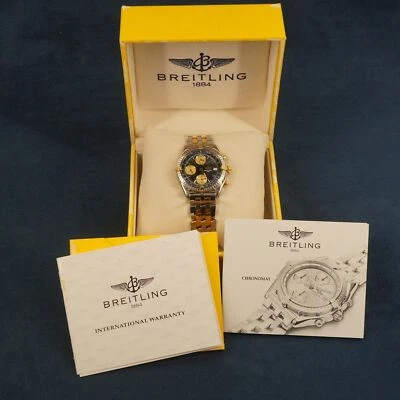 Breitling Chronomat 18k Yellow Gold/S.S. w Black Dial Mens 39mm- Free Ship USA - image 1 of 4