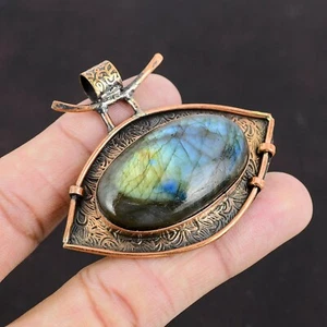 Venta de San Valentín Cobre Ovalado Natural Bisel Labradorita Boda Colgante Joyería - Imagen 1 de 7