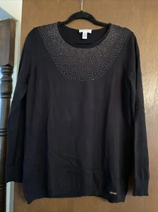 Calvin Klein Damen Pullover Größe M Schwarz Gold Glitzer Langarm Baumwolle - Bild 1 von 9