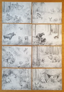 - 1990's GERMANY - 8 x ANIMAL ART / DRAWING Postcards JOB LOT Unused - Picture 1 of 2