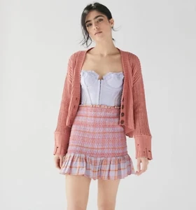 Urban Outfitters Rosemary Linen Smocked Mini Skirt Women's Size L - Picture 1 of 6