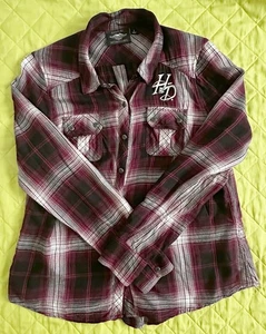 Harley Davidson Genuine Motorclothes Plaid Flannel Button Up Womens Shirt Size L - Picture 1 of 8
