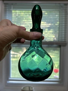 Vintage Blenko Glass Perfume Decanter With Stopper Optic Emerald Green - Picture 1 of 8