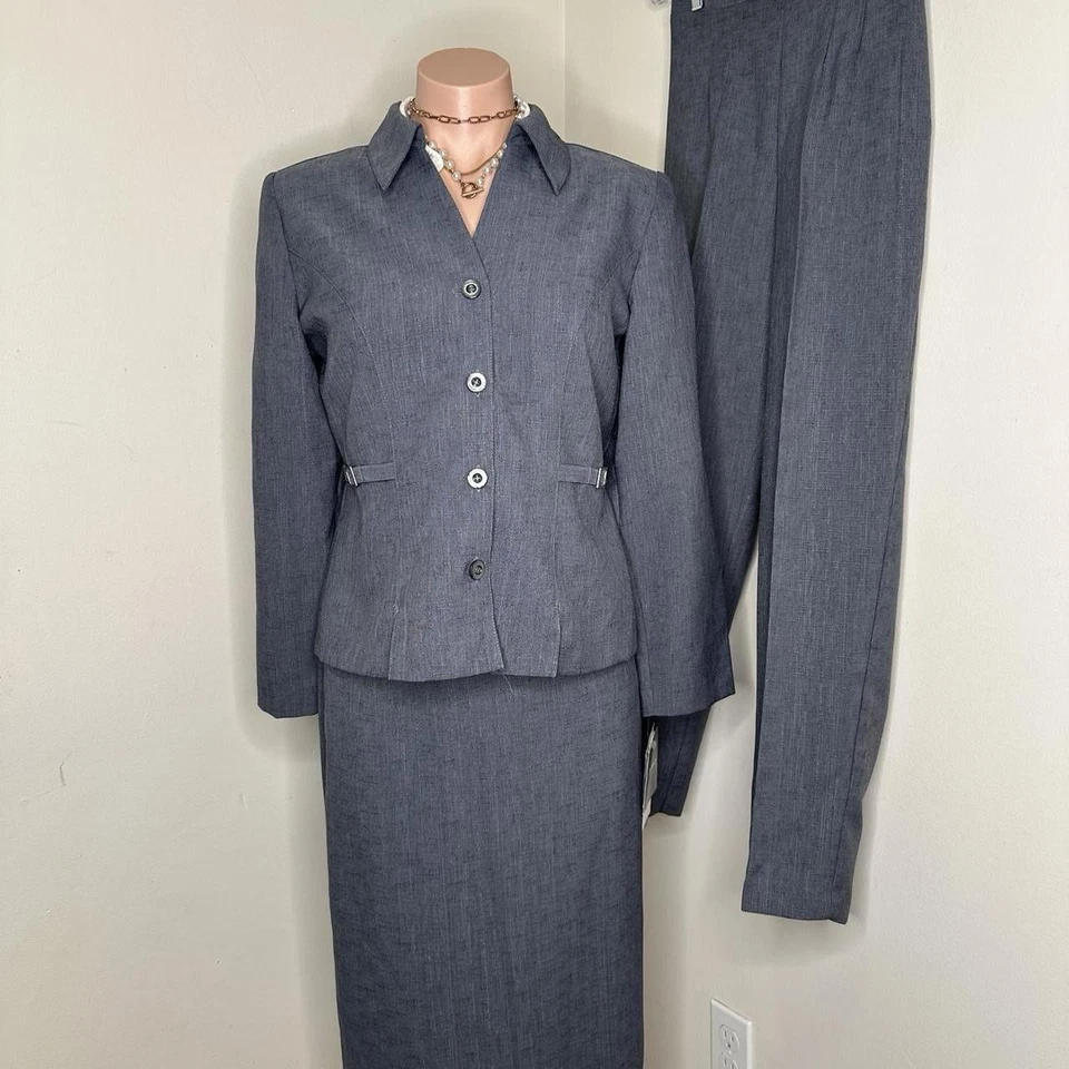 Pantalón de Trabajo Gris Elegante 3 Piezas Falda Traje Nuevo con Etiquetas Talla 6P Foto 1 de 4