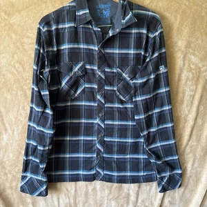 Kuhl Mountain Grown Pearl Snap Flannel Men's Size Large Blue/black Checked - Picture 1 of 3