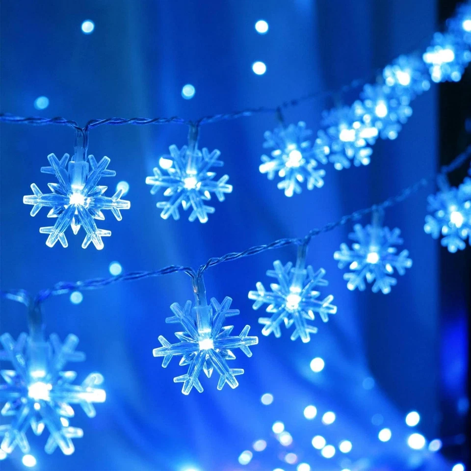 CESOF 20ft Blue Snowflake LED String Lights Battery Operated Waterproof Indoor Outdoor