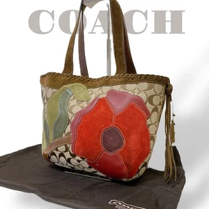 Coach Signature Suede Canvas Tote Bag Patchwork Red Flower Vintage7088:JPN - Picture 1 of 10