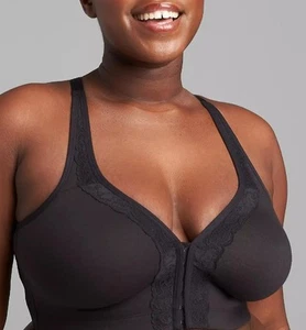Reggiseno Lane Bryant Cacique taglia 44H nero chiusura frontale cotone pizzo sfoderato senza ferretto - Foto 1 di 7