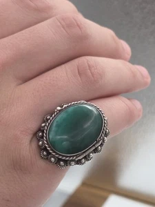 925 Sterling Silver Vintage Mexico Modernist Chalcedony Poison Adjustable Ring - Bild 1 von 20