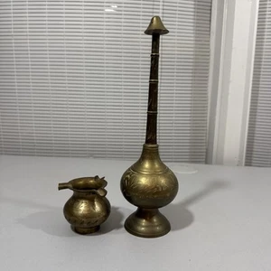 Pair Brass Etched Wedding Rose Water Sprinkler And Incense Holder READ - Picture 1 of 13