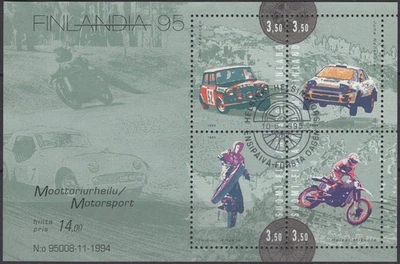 Finland 1995 Mi BL16 - Motor Sports - stamp exhibition Finlandia 95 - used - Image 1 of 3