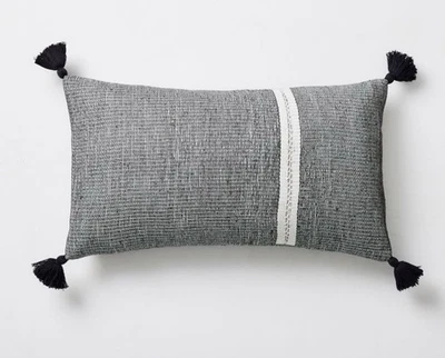 West Elm 12"x21" Silk Mono Stripe Lumbar Pillow Cover - Black & White - New - Image 1 of 4