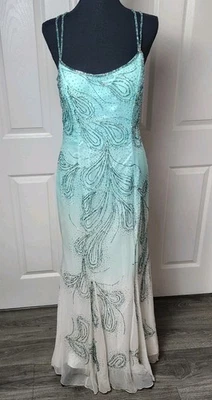 Vintage Cache Maxi Dress 12 100% Pure Silk Beaded Ombre Backless Long Prom Gown - Image 1 of 4