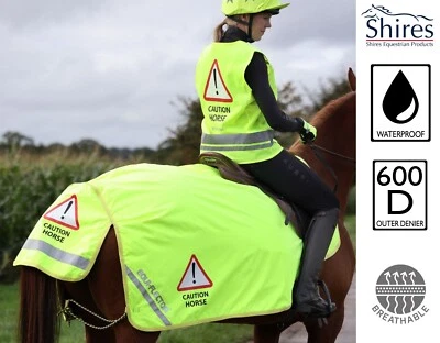 WATERPROOF HI VIZ EXERCISE SHEET Shires Equi-Flector Rug Fleece Lined Yellow - Image 1 of 4