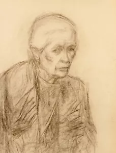 Retrato de anciana dibujo pastel original vintage - Imagen 1 de 11