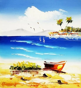 8x10-Stretched-Palm Tree Island #7- Oil Painting on Canvas-(Not Framed) - Picture 1 of 6