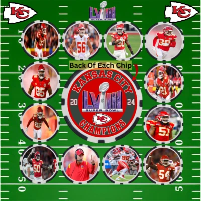 KANSAS CITY CHIEFS 2024 SUPER BOWL LVIII CHAMPS DEFENSE - POKER CHIP SET (12) - Image 1 of 2