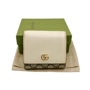 Gucci GG Marmont GG Supreme Bifold Leather Wallet Beige x White with Storage Bag