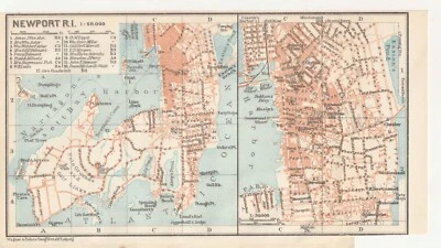 Mapa NEWPORT 1909 Mapa Original Plano da Cidade EUA Mapa do Estado RHODE ISLAND - Imagem 1 de 4