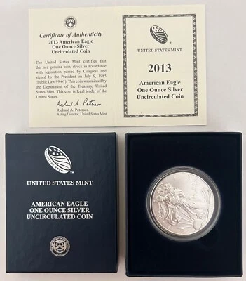 2013 American Eagle One Ounce Silver Uncirculated Coin Original Box - Image 1 of 4