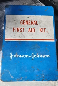 Vintage Johnson & Johnson General First Aid Kit Metal Box With Contents 13x9 - Picture 1 of 3