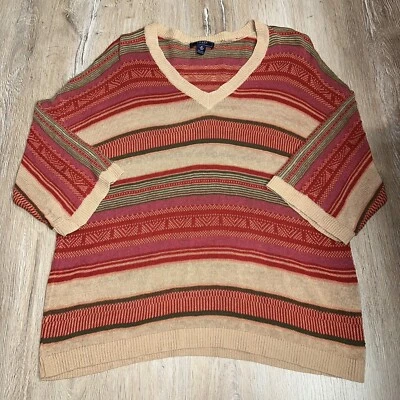 Suéter Chaps Denim Para Mujer M Azteca Occidental Tostado Rayas Lagan Gran Tamaño Cuello en V Foto 1 de 4