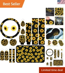 16-Piece Sunflower Car Interior Decor Set - Stylish Steering Wheel Cover & More - Picture 1 of 9