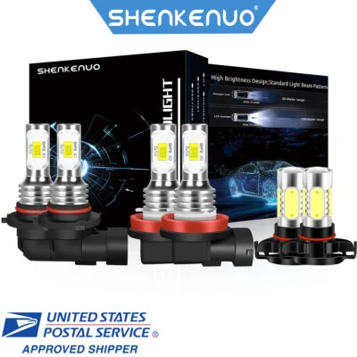 SHENKENUO For Chevy Silverado 1500 2500 2007-2015 - 8000K LED Headlight+Fog Lamp Bulbs Kit